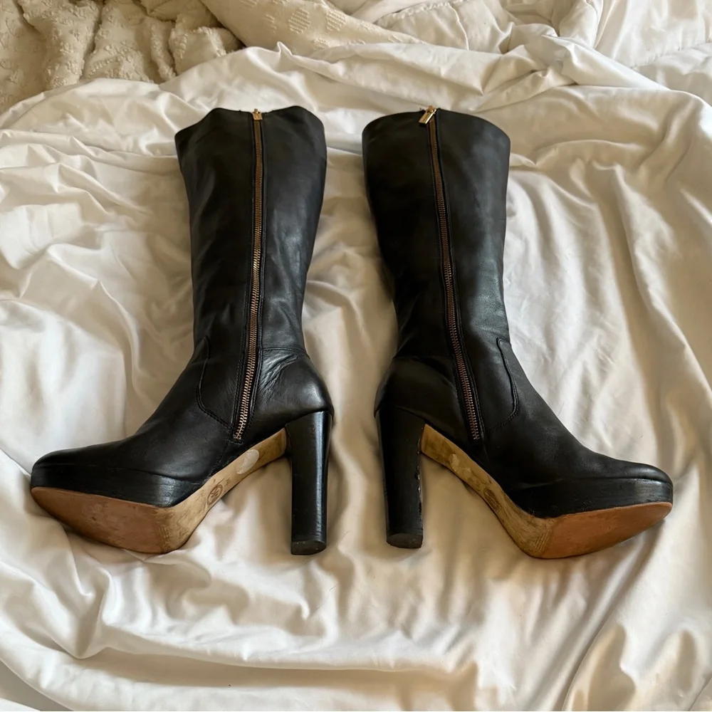 MICHAEL KORS Black Leather Tall Boots Women Size 9 - Picture 6 of 16